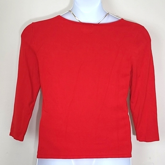 Ruby Rd. Red 3/4 Sleeve Scoop Neck Rose Appliqué Sequin Embellished Sweater Medi - Picture 3 of 4